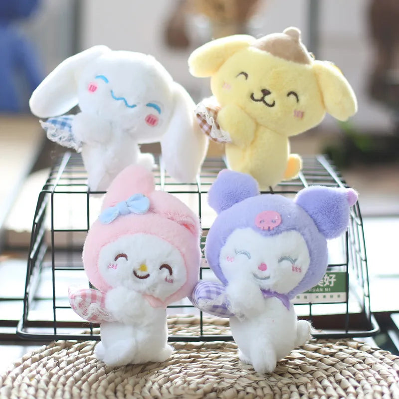 Sanrio Cinnamoroll Keychain Kuromi Melody Keyring Children Plush Toys Kawaii Pompom Purin Keychains Pendant Key Chain Women Gift