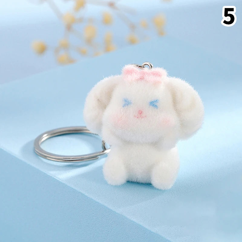 3D Flocking Polar Bear Keychain Cartoon Plush Animal Keyring Bag Pendant Car Key Holder Earphone Charm DIY Jewelry Accessor