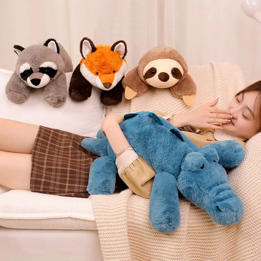 45cm-65cm Lazy Style Raccoon Fox Crocodile Sloth Plush Toy Soft Stuffed Cartoon Animal Sofa Pillow Cushion Doll Home Decor