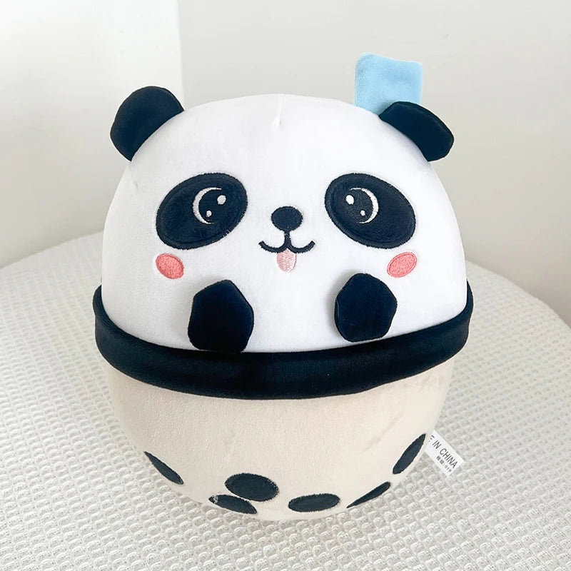 Cute Milk Tea Cup Animal Plush Toy Stuffed Panda Polar Bear Shark Doll Soft Bubble Tea Cats Plushies Kawaii Birthday Gifts