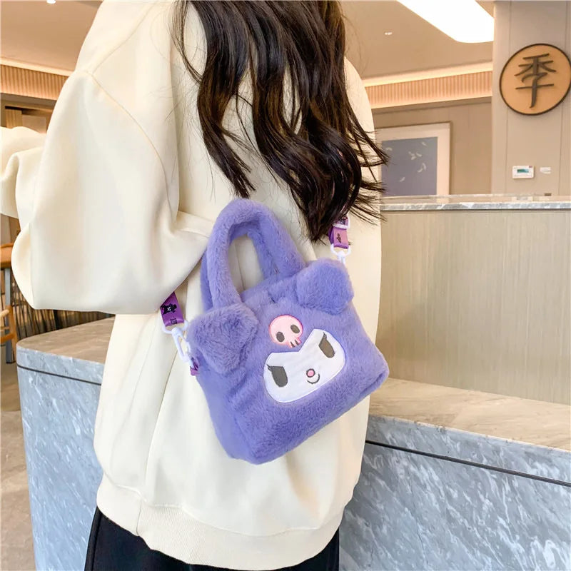 Kawaii Sanrio Plush Bag Kuromi Melody Cinnamoroll Cartoon Anime Handbag Crossbody Cosmetic Travel Storage Bags Women Girls Gifts