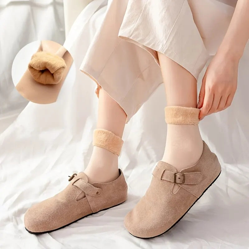 2/5/10 Pairs Womens Mens Solid Color Socks Autumn And Winter Thickened Plush Warm Medium Tube Socks Snow Socks