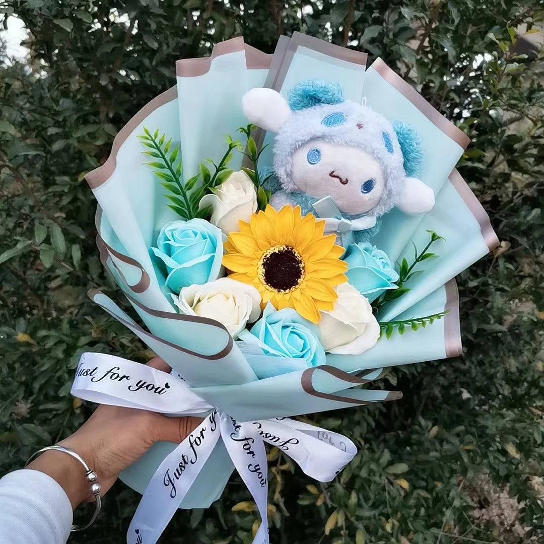 Hello Kitty Plush Bouquet Anime My Melody Kuromi Plush Toy Cinnamoroll Rose Sunflower Flower Valentine's Day Birthday Gifts