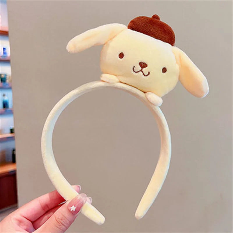 Sanrio Kuromi Melody Plush Doll Face Wash Makeup Hairband Kawaii Cinnamoroll Sweet Non Slip Elastic Hair Accessories