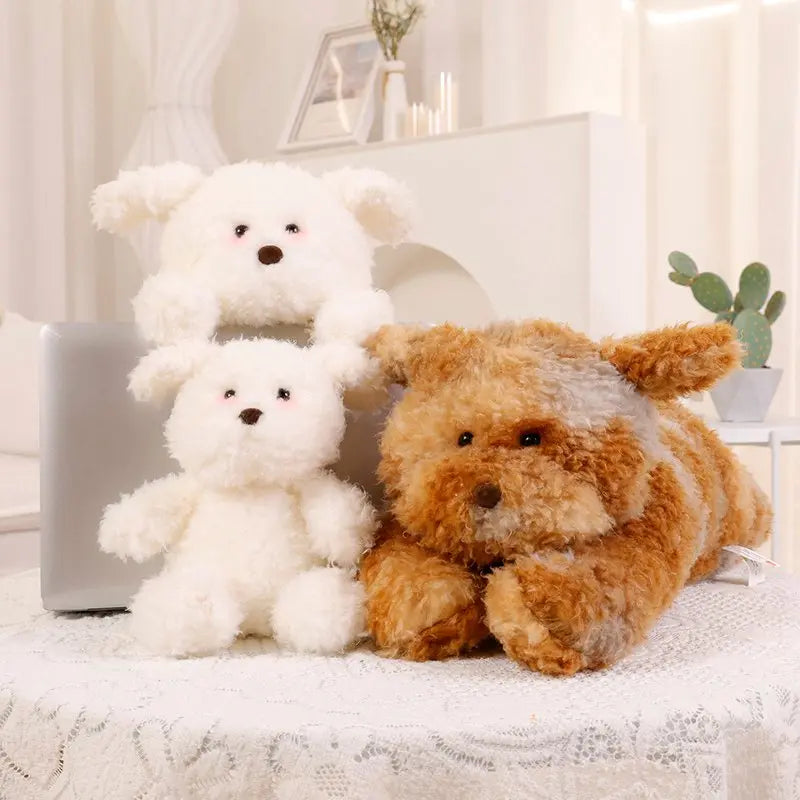 Kawaii Fluffy Hair West Highland Dog White Terrier Plushie Soft Puppy Plush Toy Stuffed Lifelike Animal Appease Doll Pillow