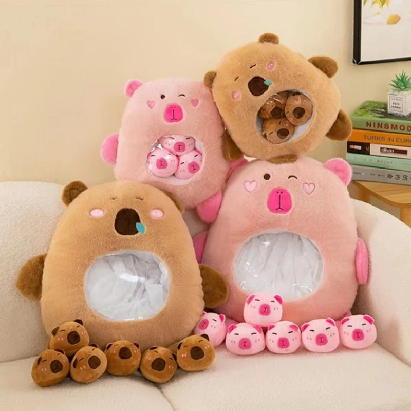 30cm Capybara Plush Toy With 3 Mini Dolls Stuffed Animal Doll Home Sofa Decoration