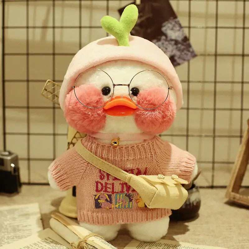 30cm Cute Cafe White Duck Stuffed Plush Animals Toy Wear Glasses And Clothes Soft Doll Girl Birthday Creative Gift For Children