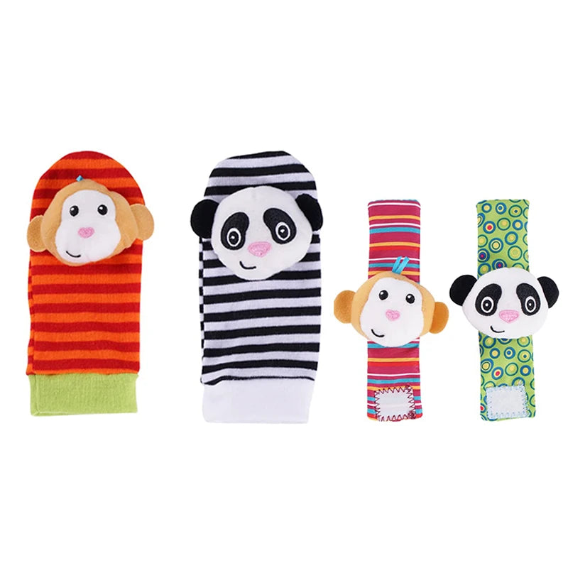 4PCS/SET Baby Rattle Toys Cute Stuffed Animals Wrist Rattle Foot Finder Socks 0~12 Months For Infant Boy Girl Newborn Gift