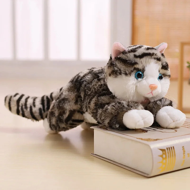 20cm-48cm Fluffy Lifelike Real Prone Striped Cat Plush Doll Stuffed Pure Colors White Kitten Toy Pets Animal Kids Gift