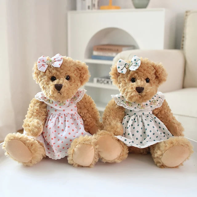 A pair 26cm Cute Couple Teddy Bear With Cloth Plush Toys Stuffed Dolls Toy Kids Baby Girls Children Girl Birthday Christmas Gift