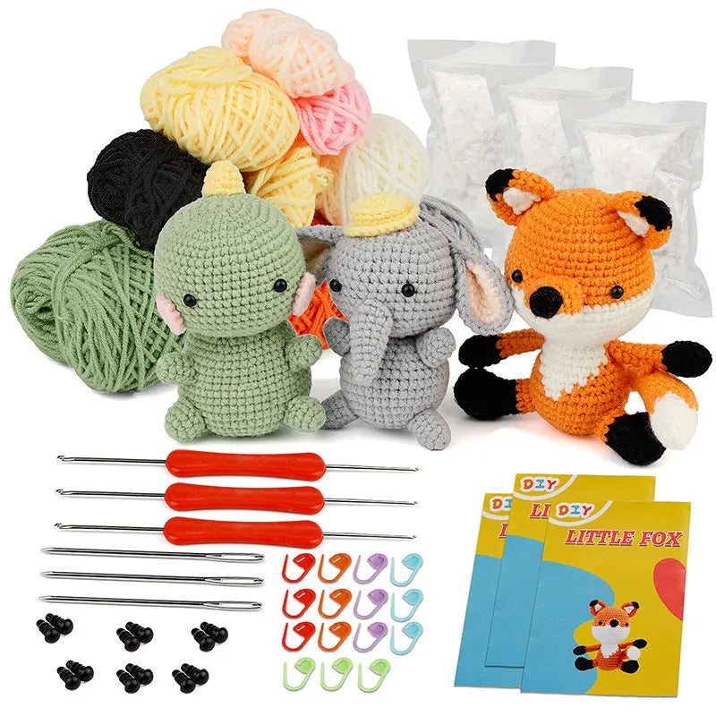 KRABALL DIY Crochet Animal Kit With Hand Knitting Yarn Needles Plush Doll Easy for Starter Includes Enough Yarn Hook Accessories