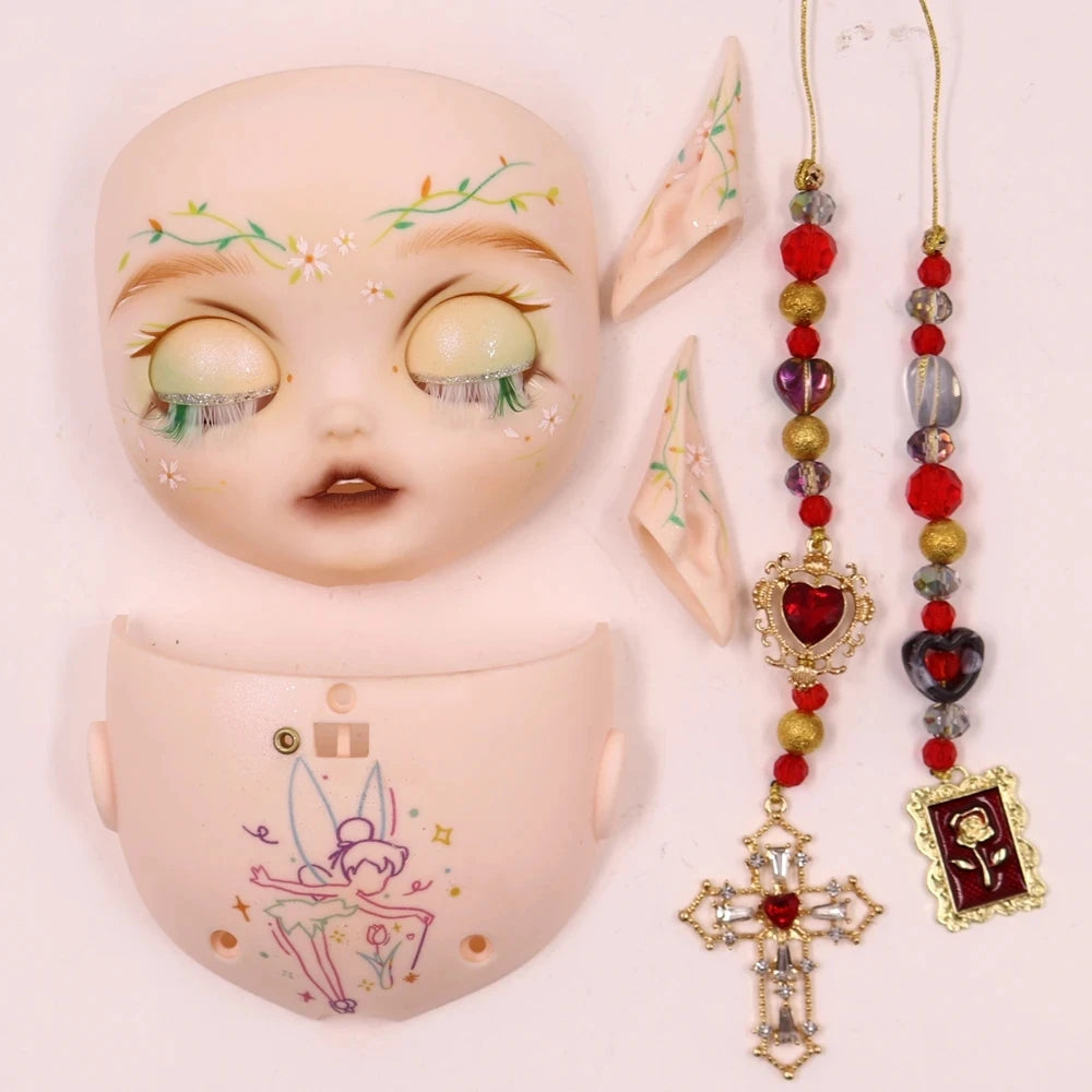 Blyth1/6 doll Hand-painted shell DIY frosted face lip carving eyebrows handmade Ears