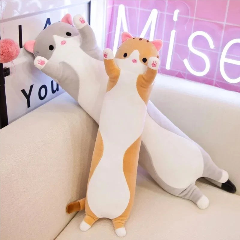 Cute 50cm Cat Plush Toy Long Pink Brown Grey Sleeping Cats Leg Pillow Squishy Little Animal Doll Appeasing Plushie Gift