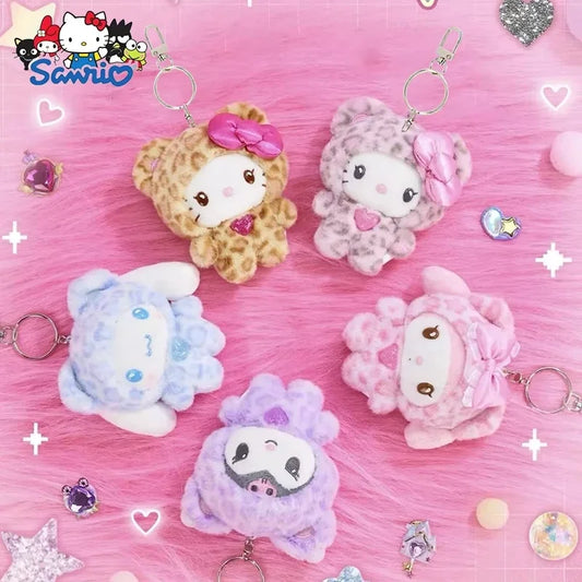 Sanrio Leopard Bear Series Hello Kitty Cinnamoroll My Melody Plush Toys Cute Bag Doll Pendants Girls Birthday Gifts