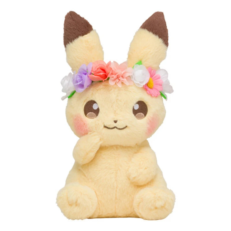 Easter Spring Festival Pokemon Plush Toys Pikachu Eevee Stuffed Toy Kawaii Flower Corolla Elf Peluche Doll Kid Birthday Gift