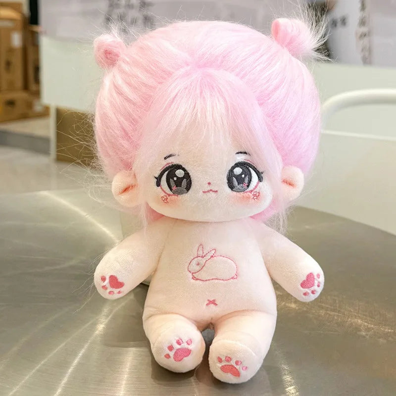 20cm Cute Pink Rabbit IDol Doll Anime Plush Star Dolls With Bow Dress Stuffed Customization Figure Toys Cotton Plushies Toys