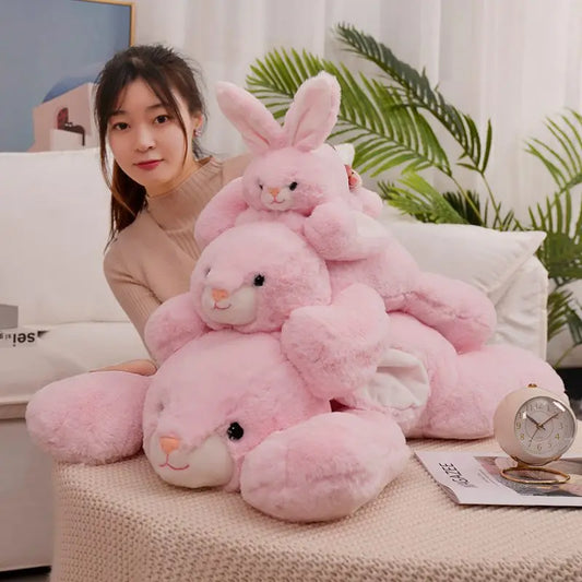 1PC 35-75CM Kawaii Pink Lying Down Rabbit Plush Toys Lovely Fluffy Bunny Plush Pillow Stuffed Soft Toy Nice Birthday Xmas Gift