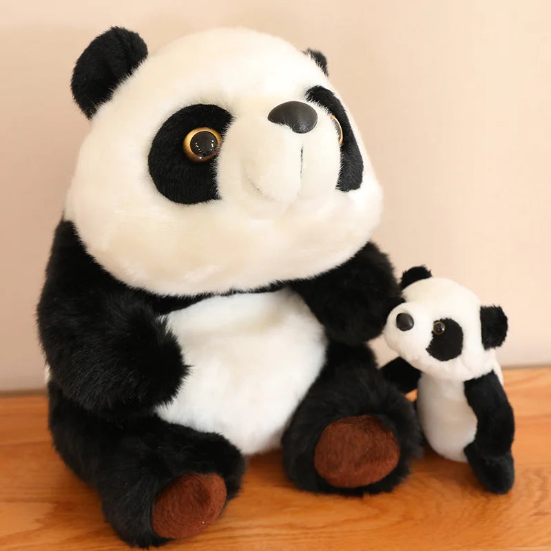 25/28/30cm Lovely Lying&Sitting Panda With Baby Bear Doll National Treasure Zoo Plush Toy Classic Elegant Gift For Friends