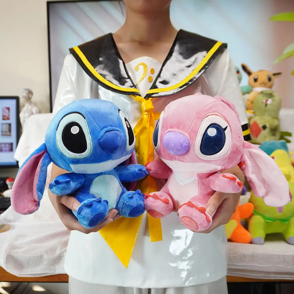 25CM Kawaii Disney Lilo & Stitch Couple Plush Doll Toys Cute Anime Pink Angel Models Stich Plush Baby Toys Kids Birthday Gift