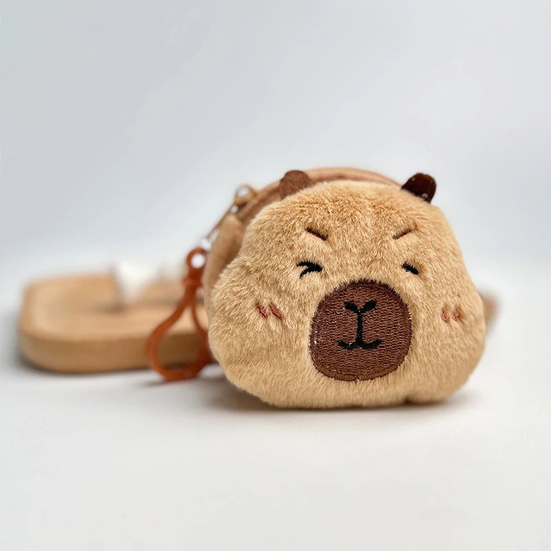 Cute Cartoon Creative Capybara Plush Coin Purse Zipper Purse Keychain Small Headphone Lipstick Bag Mini Wallet Money Bag Gifts