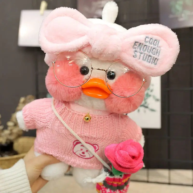 30cm Cute Cafe White Duck Stuffed Plush Animals Toy Wear Glasses And Clothes Soft Doll Girl Birthday Creative Gift For Children