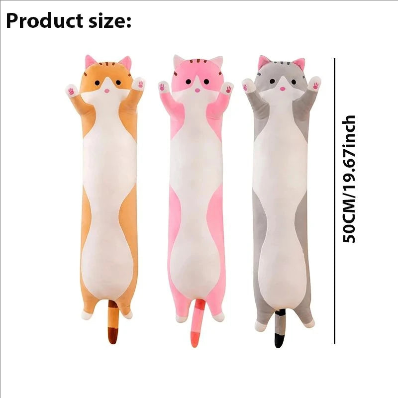 Cute 50cm Cat Plush Toy Long Pink Brown Grey Sleeping Cats Leg Pillow Squishy Little Animal Doll Appeasing Plushie Gift