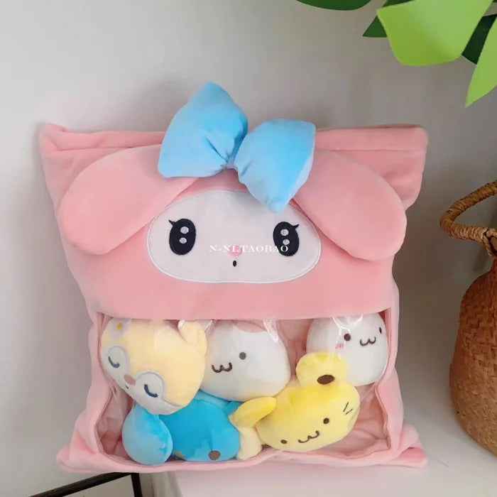 Sanrio Lovely A Bag of Kuromi My Melody Plush Toy Cute Stuffed Anime Plushies Throw Pillow Back Cushion Sofa Bed Home Decor Gift