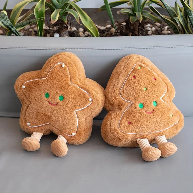 Creative Cookie Pillows Star / Tree Shaped Biscuits Stuffed Plush Toys Realistic Food Snack Seat Cushion Plushie Props Gifts