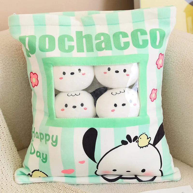 A Bag of Kuromi My Melody Plush Toy Pochacco Cinnamoroll 6pcs Doll in Bag Plushies Stuffed Anime Doll Creative Pillow Home Decor