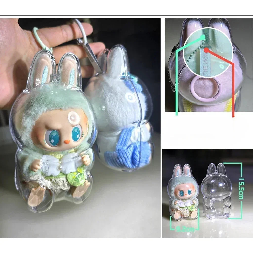 Acrylic Case shell Transparent Organizer Box For Labubu V1 V2 upgraded Thickened dustproof Doll Bag Keychain Bags for POPMART