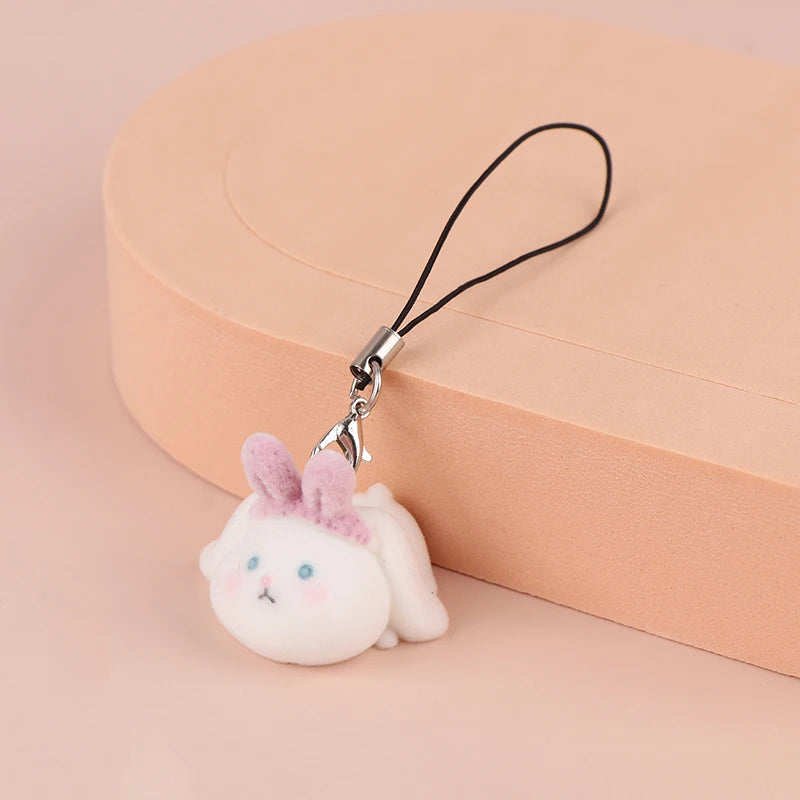 3D Flocking Panda Keychain Cartoon Plush Animal Keyring Bag Pendant Car Key Holder Earphone Charm DIY Jewelry Ornament Accessor