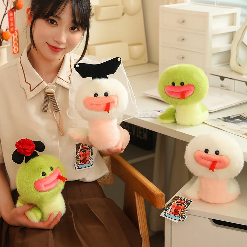 20/25cm Kawaii Hot Sale Soft Snake Plush Doll Green Cartoon Small Snake With Hat Plush Toy Decoration Bedroom Sofa Friend Gifts