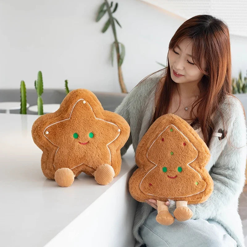 Creative Cookie Pillows Star / Tree Shaped Biscuits Stuffed Plush Toys Realistic Food Snack Seat Cushion Plushie Props Gifts