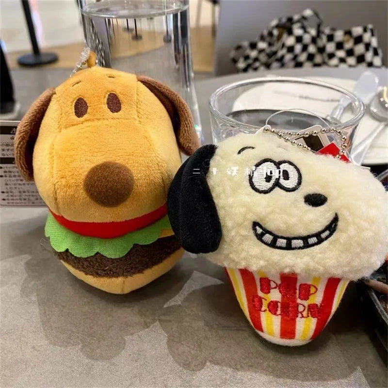 Cute Snoopy Hamburger Popcorn Pendant Cartoon Creative Plush Doll Brooch School Bag Pendant Anime Peripheral Girl Heart Keychain