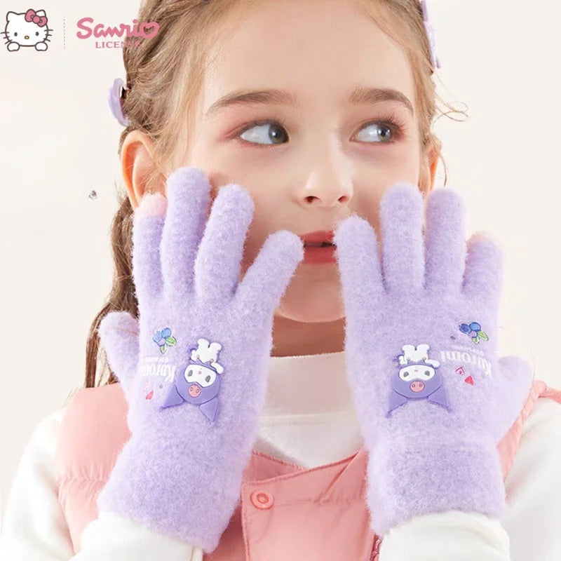 Kawaii Sanrio Kuromi Plush Glove Cartoon Plushies My Melody Winter Finger Gloves Cold-Proof Gloves Touch Warm Girl Kis Warm Gift