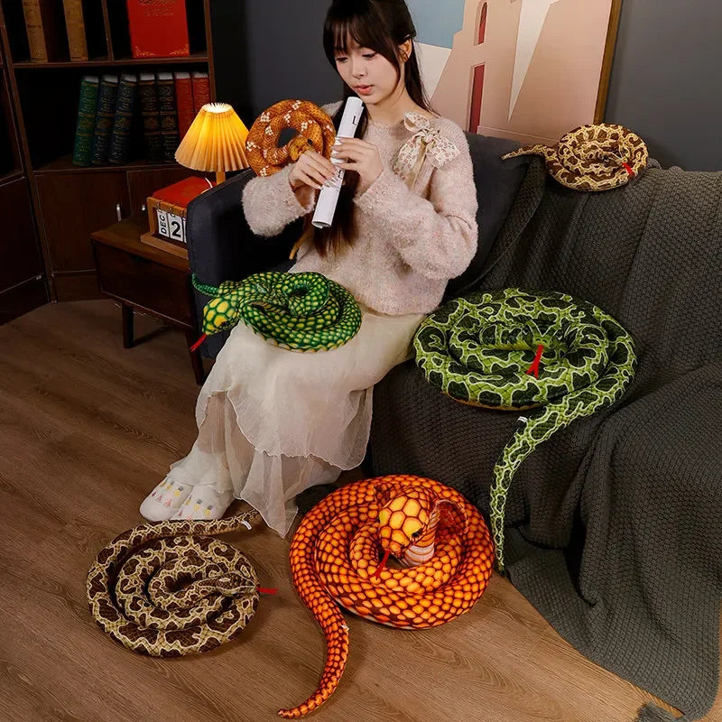 110/170CM Simulation Giant Cobra Doll Soft Stuffed Forest Animal Coiled Snake Plush Toy Sofa Chair Decorate Present