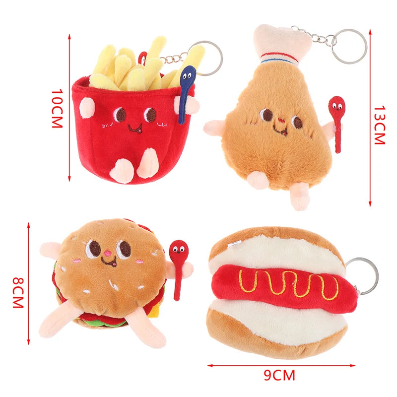 1Pc Food Plush Keychain Hamburger Hot Dog French Fries Doll Soft Stuffed Plush Pendant Kid Gifts Toys