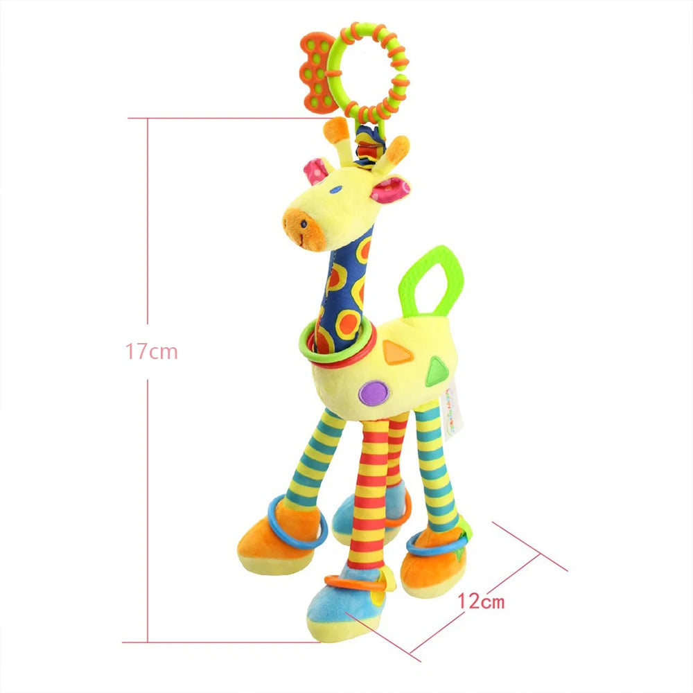 Soft giraffe animal hand bell rattle plush baby walker bed hanging toys baby early education training sensory toys