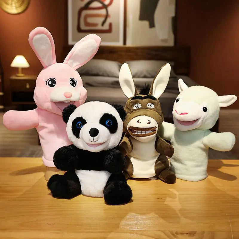 12 Styles Animals Plush Hand Puppet Toy Cute Panda Bear Rabbit Donkey Cattle Stuffed Doll Telling Playing Doll Gifts