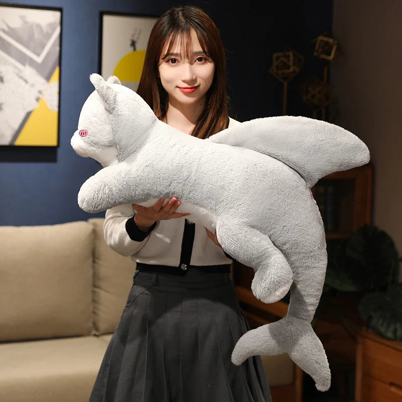 50-90CM Creative Plush Cat Toy Kawaii Cartoon Shark Cat Body Soft Doll Kids Toys Shark Pillow Cushion Birthday Gift for Children