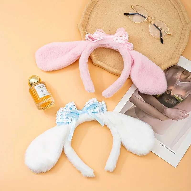 Adorable Anime Cinnamoroll Ears Headband Plush Hair Band Cute Crown Bow Decor Headdress Nonslip Head Hoop For Women Girls