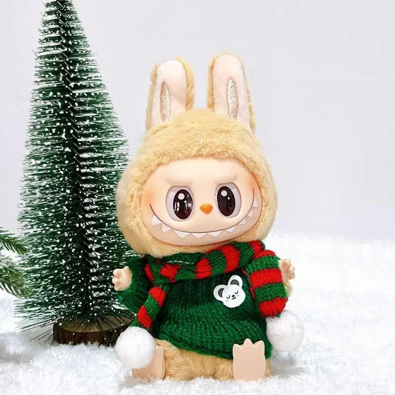 17cm Mini Plush Doll'S Clothes Outfit Accessories For Labubu Idol V1 V2 Christmas winter dress up sweater scarf Clothing Gift