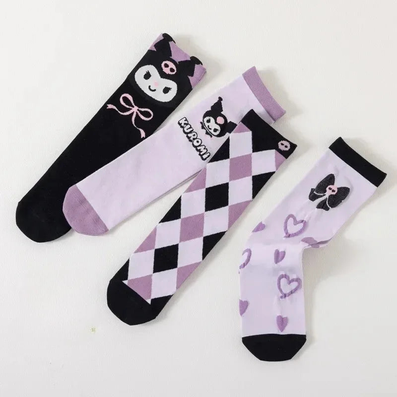 Sanrio Kuromi Socks Kawaii Children's Calf Socks Cartoon Cotton New Girls Bow Spring and Summer Stockings Children's Gifts