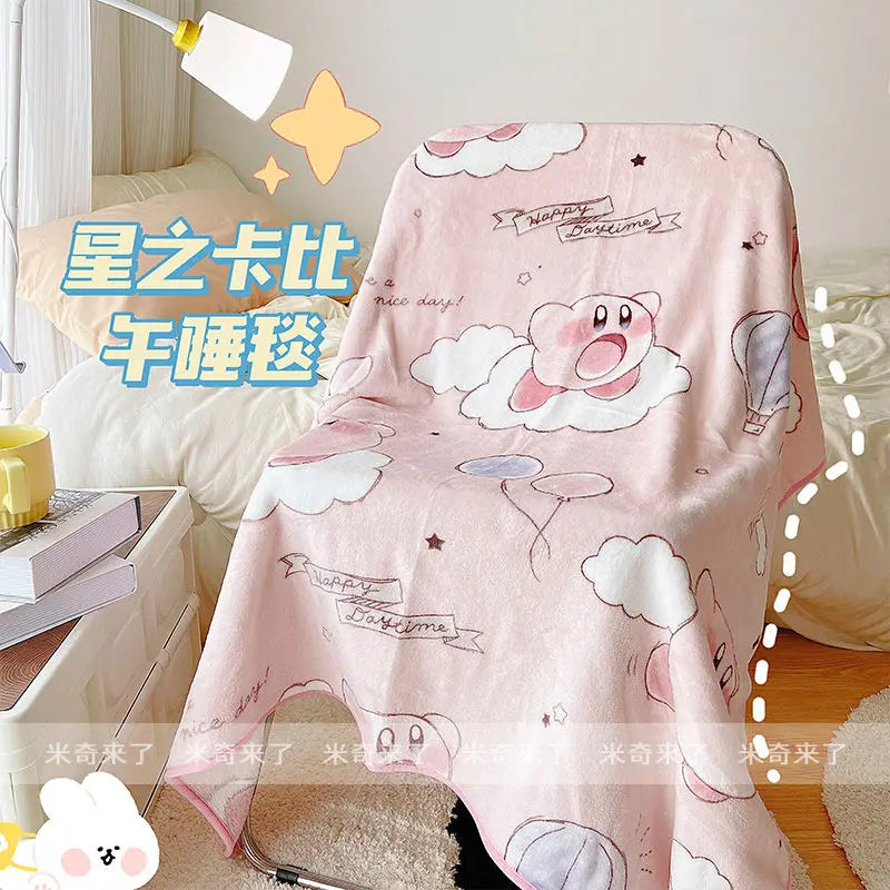 Miniso Kirby Blanket Warm Flannel Blanket Pillowcase Japanese Style Pattern Printing Blanket Bedspread Bedroom Sofa Bed Girl