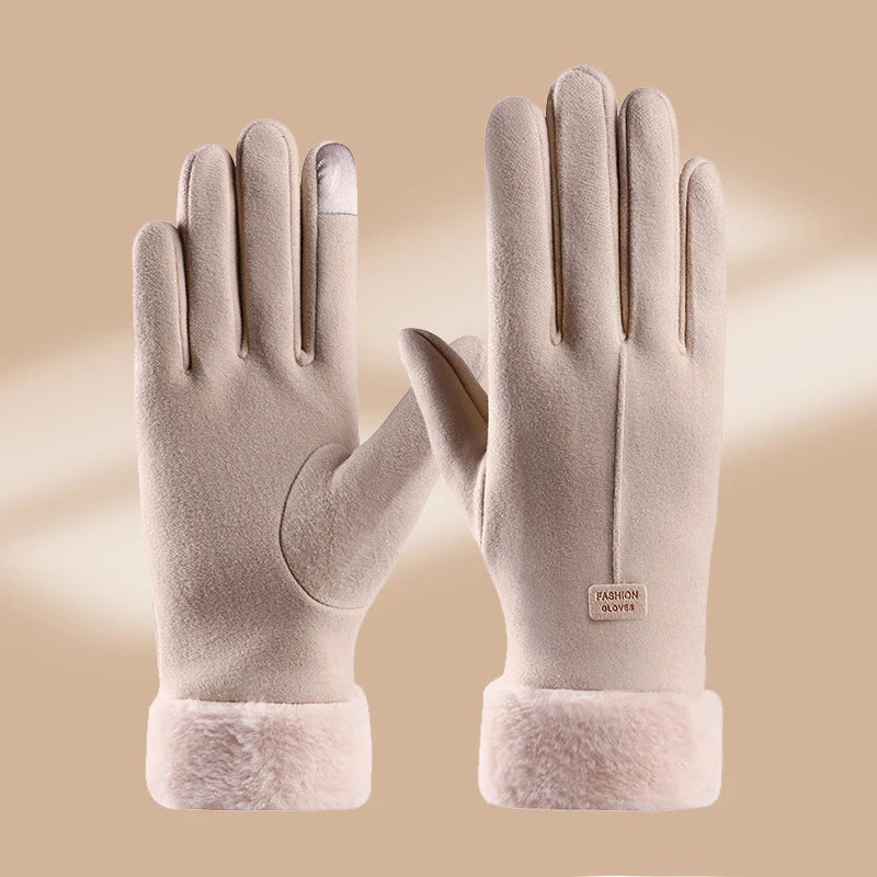 Women Winter Thick Plush Gloves Fashion Warm Suede Outdoor Guantes Lady Touchscreen Driving Gloves Sports Cycling Mittens