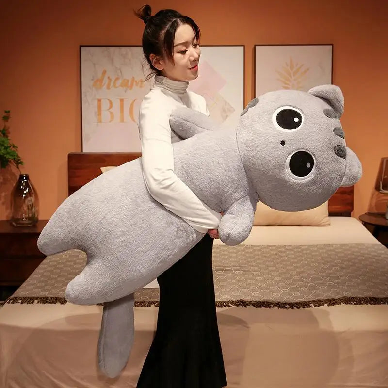 1PC Long Giant Cute Cats Plush Toy Cylidrical Animal Bolster Pillow Cat Stuffed Plushie Children Sleeping Friend Xmas Gift