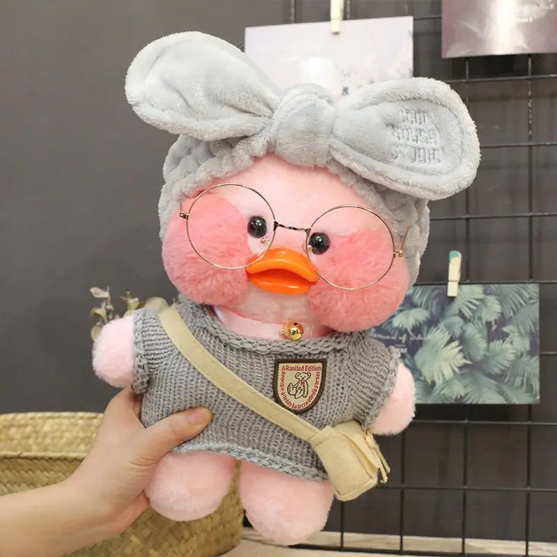 30cm Cute Cafe Pink Duck Stuffed Plush Animals Toy Wear Glasses And Clothes Soft Doll Girl Birthday Creative Gift For Girls