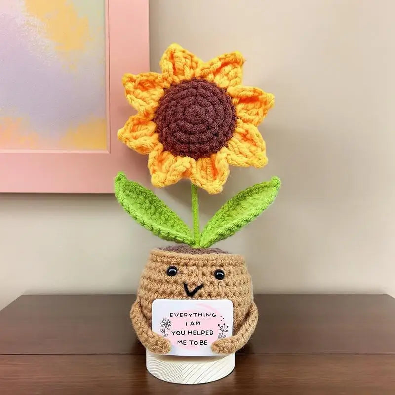 Sunflower Crochet Doll Plush Wool Cheer Up Decor Crochet Desk Decor Plant Knitting Toy For Christmas Stocking Stuffer