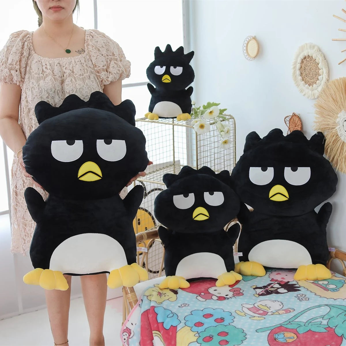 Cute Bad Badtz Maru Plush Toy Anime Black Penguin Plushies Hug Pillow Japanese Style Doll Sofa Decorative Pillow Xmas Gifts Girl