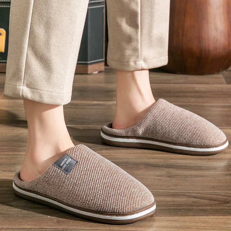 Trend Men Slippers Winter Warm Cotton Slippers Male Flats Soft Non-slip Slides Household Indoor Slippers Large Size 40-51